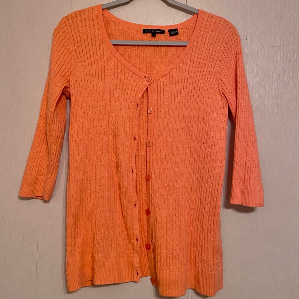 JEANNE PIERRE Peach-Orange Cardigan SMALL 100% COTTON